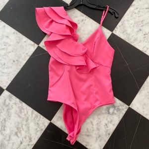 hot pink ruffle bodysuit